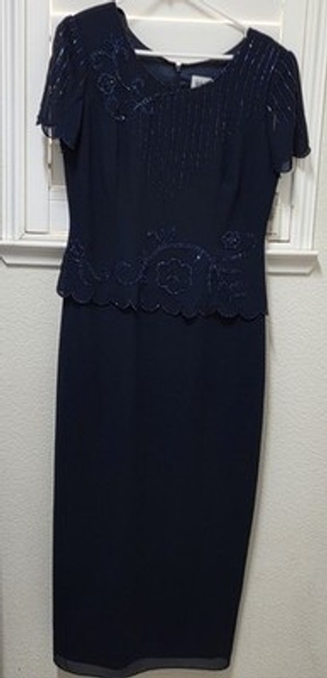 NWT R&M Richards Navy Blue Beaded Evening Dress Size 8 Formal Wedding Mother...